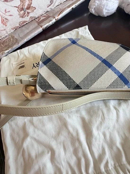 Burberry Black & Cream Check Canvas Crossbody Bag with Blue Accent - Picture 14 of 14